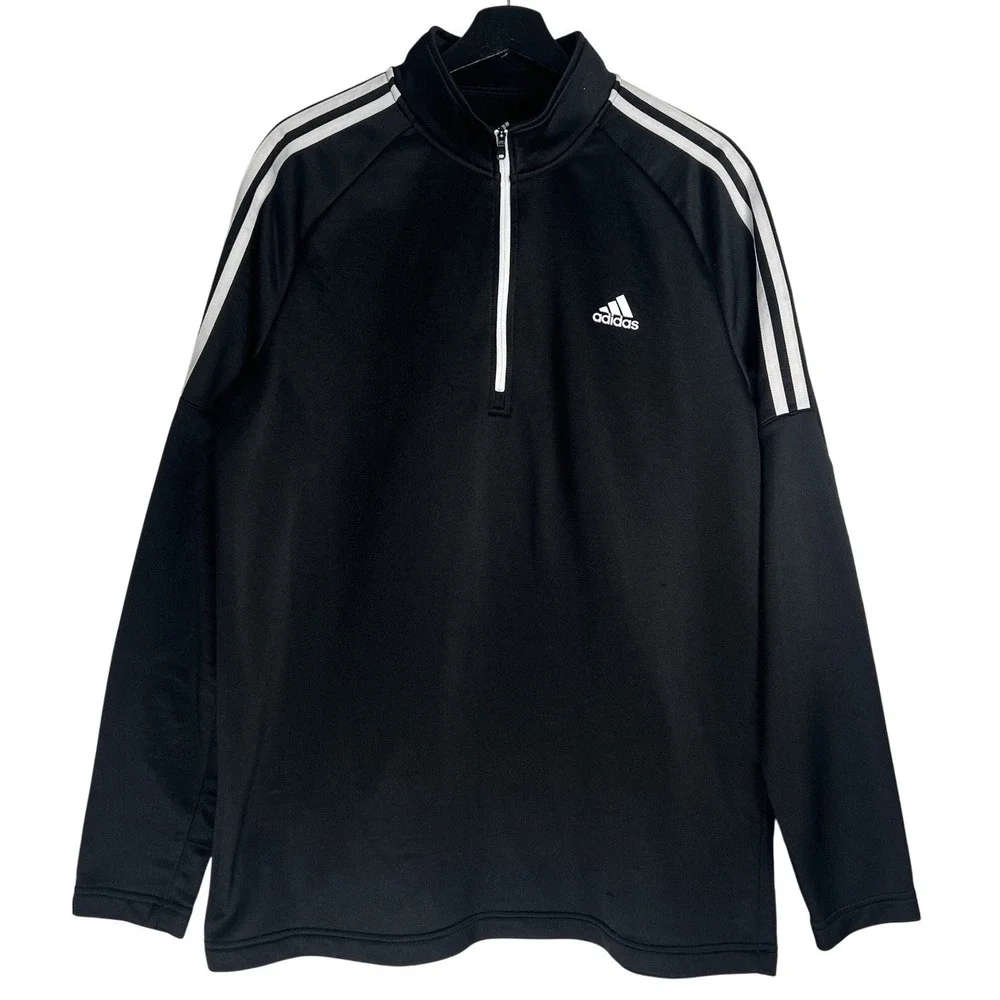Adidas Golf Mens Large Black‎ Quarter Zip Pullover 3-Stripes Long Sleeve